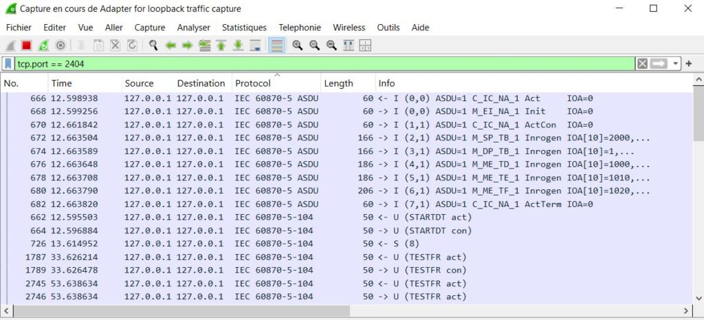 Apply the capture filter for IEC 104 in Wireshark