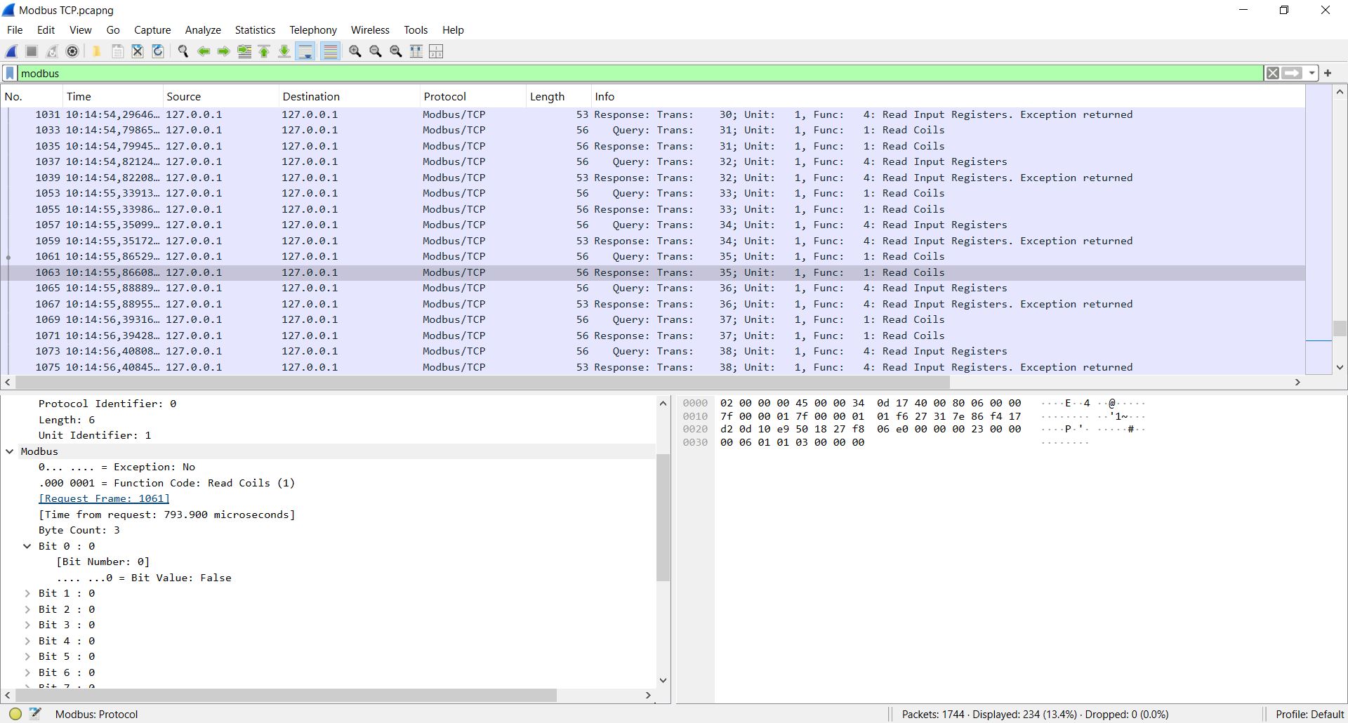 Wireshark Modbus TCP Analysis