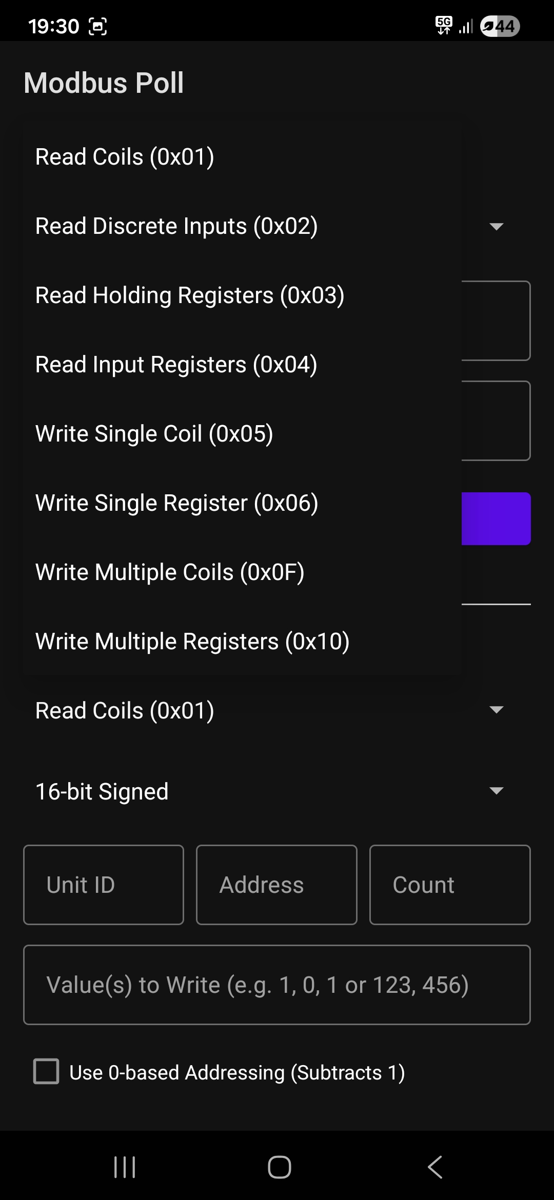 Modbus Poll Supported Function Codes