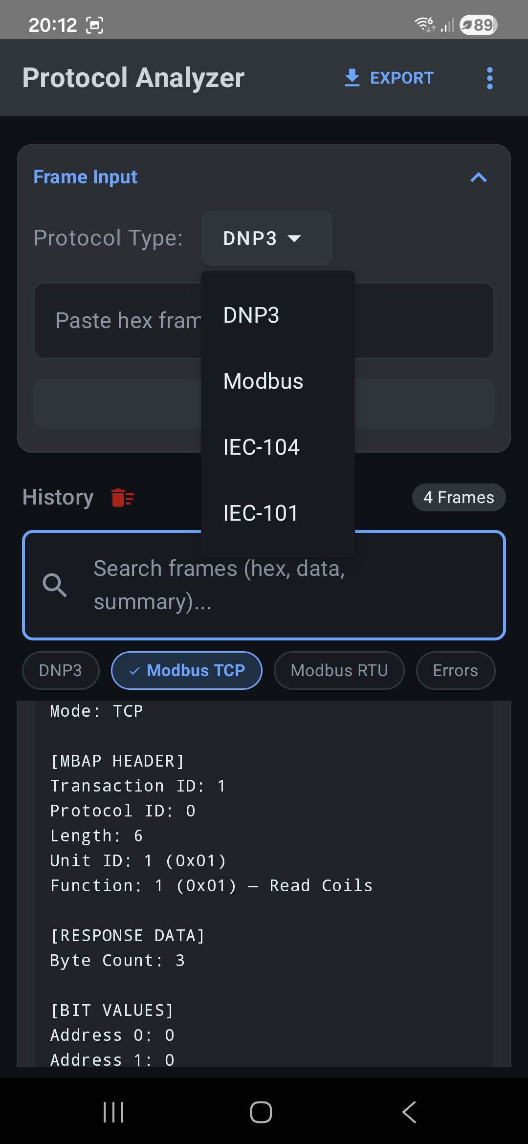 SCADA Protocol Decoders supported industrial protocols