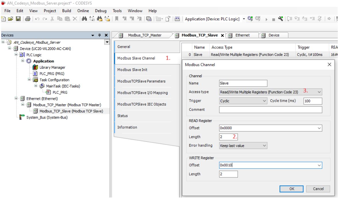 Define Modbus channels