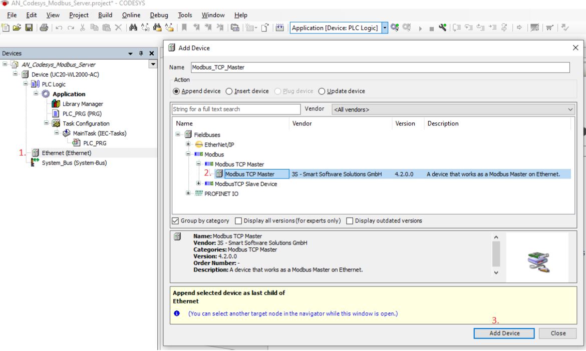 Modbus TCP Master (Client) configuration