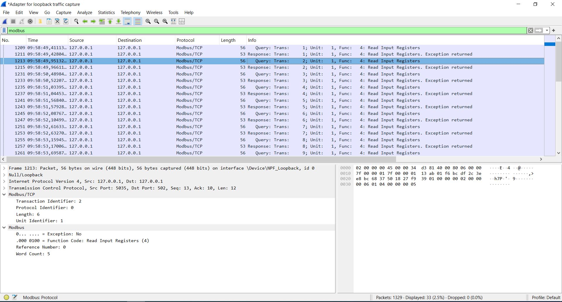 Reading Modbus TCP MBAP in Wireshark